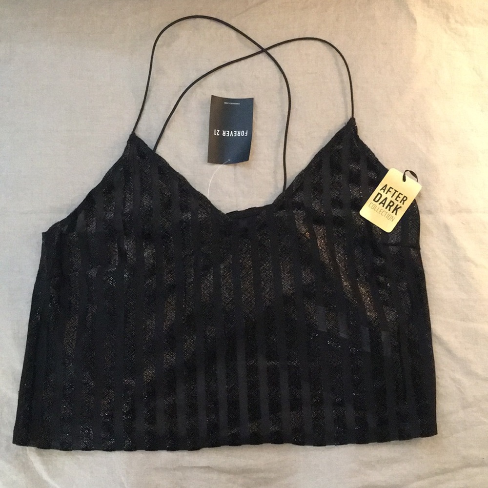 Black Crop Top Striped with Gold